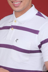 Men's Imperial Purple/White Striped Pique Polo T-shirt