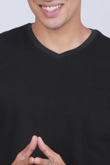 Men's Black Solid V-neck T-shirt