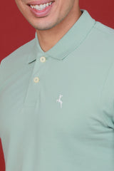 Men's Light Sage Green Lycra Pique Polo T-shirt