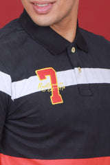 Men's Black/White/Red/Yellow Striped Single Jersey Polo T-shirt