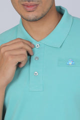 Men's Turquoise Core Lycra Pique Polo T-shirt