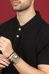 Men's Black Enzyme Wash Pique Polo T-shirt