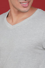 Men's Grey Melange V-neck T-shirt