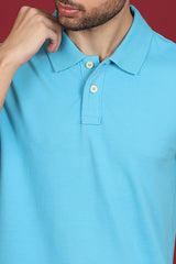 Men's Mid Night Blue Enzyme Wash Pique Polo T-shirt