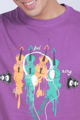 Men's Purple Printed Single Jersey Round Neck T-shirt