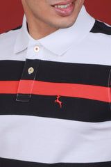 Men's Red/White/Dark Navy Striped Pique Polo T-shirt