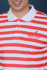 Men's Red/White Striped Pique Polo T-shirt