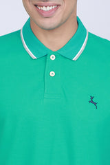 Men's Pool Green Lycra Pique Polo Tipping Collar T-shirt