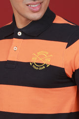 Men's Orange/Navy Striped Pique Polo T-shirt