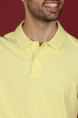 Men's Light Yellow Enzyme Wash Pique Polo T-shirt