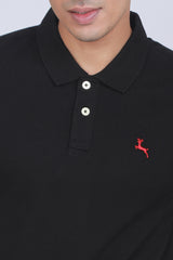 Men's Black Core Pique Polo T-shirt with Logo Embroidery