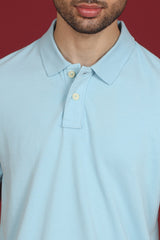 Men's Light Blue Enzyme Wash Pique Polo T-shirt