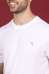 Men's White Pima Cotton Single Jersey Round Neck T-shirt with Logo