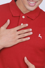 Men's  Red Core Pique Polo T-shirt with Logo Embroidery