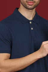 Men's Navy Enzyme Wash Pique Polo T-shirt