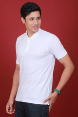 Men's White Lycra Pique Polo T-shirt