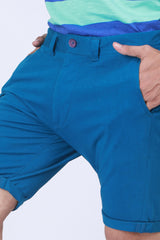 Men's Blue Solid Single Jersey Shorts