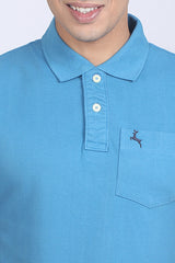 Men's  Teal Core Pique Polo Embroidery T-shirt with Pocket