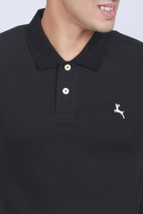 Men's Black Lycra Pique Polo T-shirt