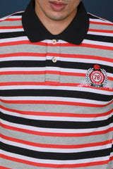 Men's Red/White/Black Striped Pique Polo T-shirt