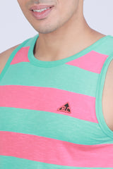 Men's Aqua/Coral Single Jersey Sleeveless Striped T-shirt