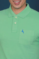 Men's Light Green Core Pique Polo Embroidery T-shirt with Pocket