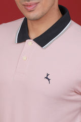 Men's Old Pink Lycra Pique Polo Tipping Collar T-shirt