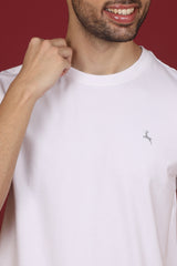 Men's White Lycra Single Jersey Round Neck T-shirt with Logo